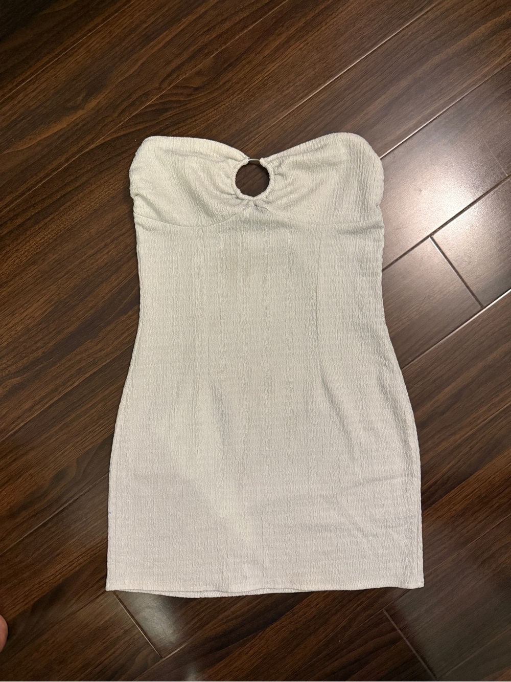 Strapless Cream Mini Dress with Front Ring Accent
